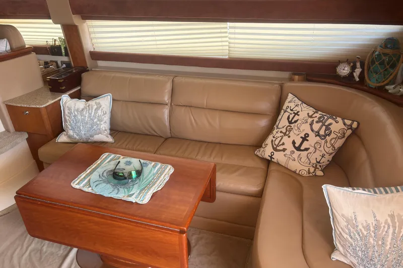 Slide: The Image of Luxurious interior of 2007 Meridian 391 Sedan with leather seating and nautical-themed decor. - 2