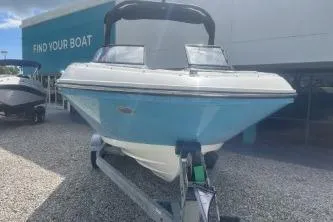 Slide: The Image of 2023 Bayliner VR5 Bowrider OB on trailer, displayed at Boateka dealership. - 2
