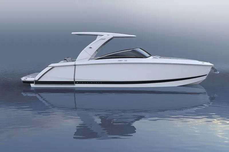 The Image of 2026 Four Winns H9 OB boat on calm water, side view. - 0