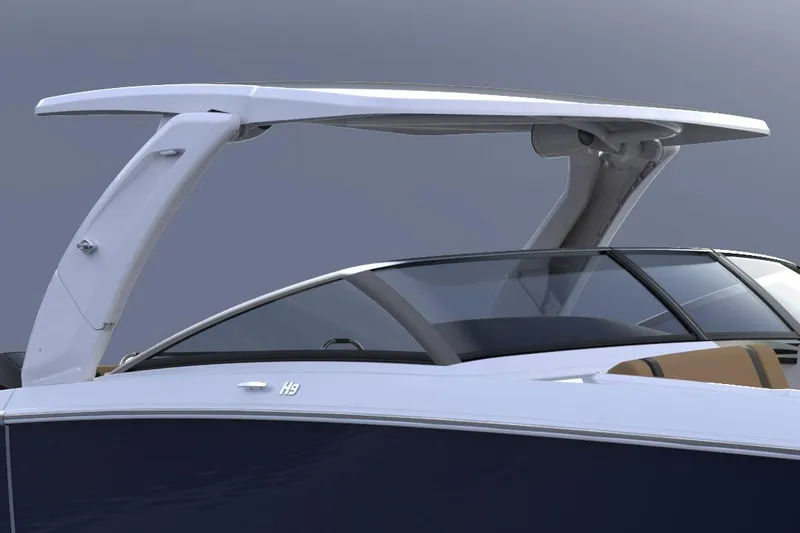 Slide: The Image of 2026 Four Winns H9 OB boat with sleek design and modern canopy. - 8