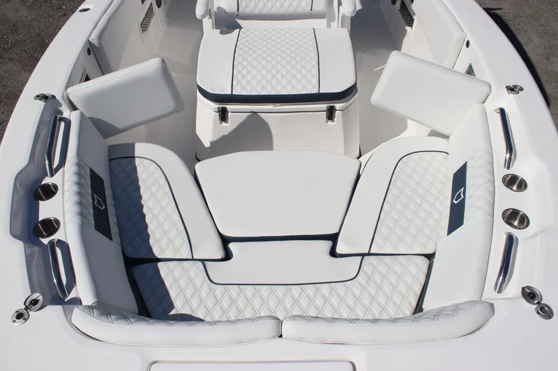 Slide: The Image of Luxurious seating on 2026 Sea Fox 268 Commander boat with diamond-stitched upholstery. - 13
