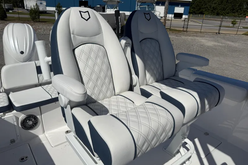 Slide: The Image of Luxurious seating on 2026 Sea Fox 268 Commander boat, featuring diamond-stitched upholstery. - 19