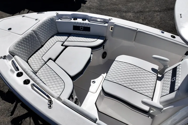 Slide: The Image of 2026 Sea Fox 268 Commander boat interior with diamond-stitched seating and modern design. - 5