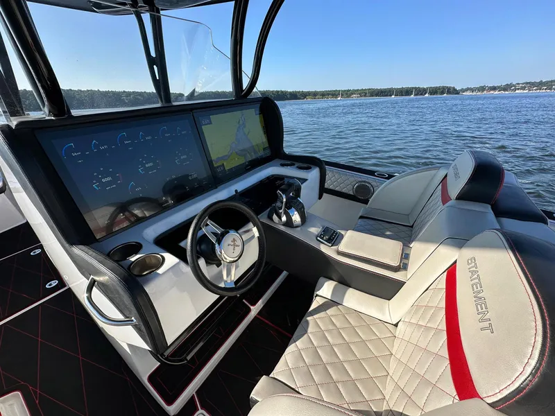 Slide: The Image of Luxury helm of 2017 Statement 380 Open boat with advanced navigation system. - 15