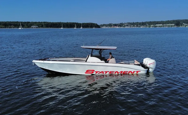 Slide: The Image of 2017 Statement 380 Open boat on calm water with clear blue sky. - 6