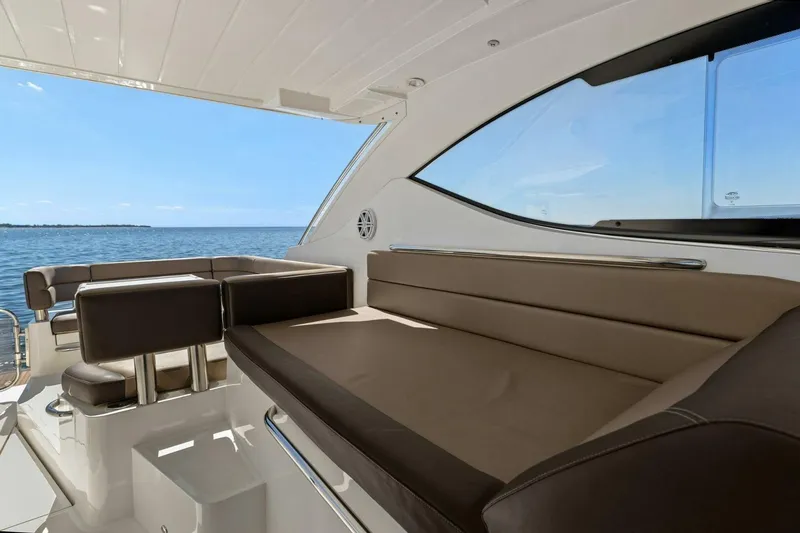 Slide: The Image of Luxurious seating area on 2017 Galeon 385 HTS yacht with ocean view. - 21
