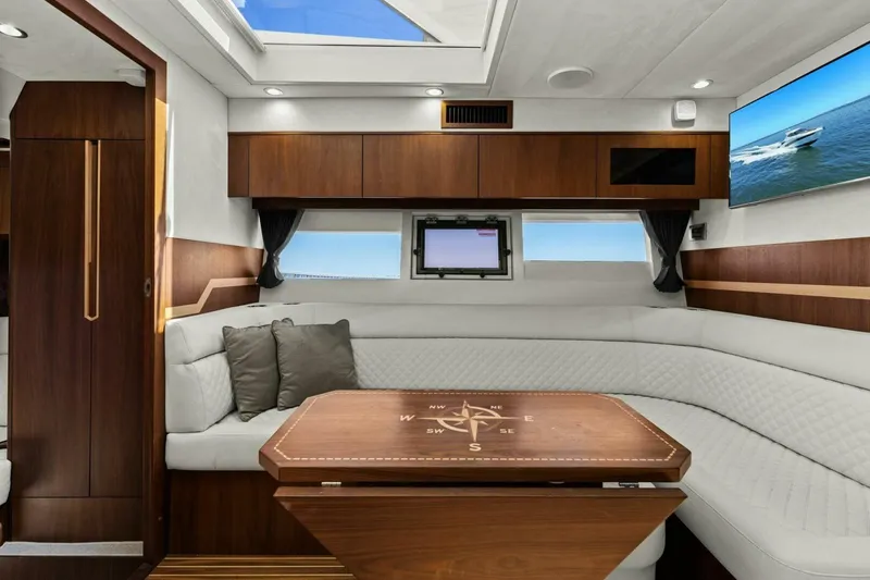 Slide: The Image of Luxurious interior of 2017 Galeon 385 HTS yacht with elegant seating and modern decor. - 26