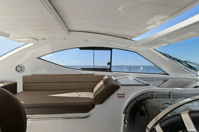 Slide: The Image of Interior of 2017 Galeon 385 HTS yacht with ocean view through windows. - 57