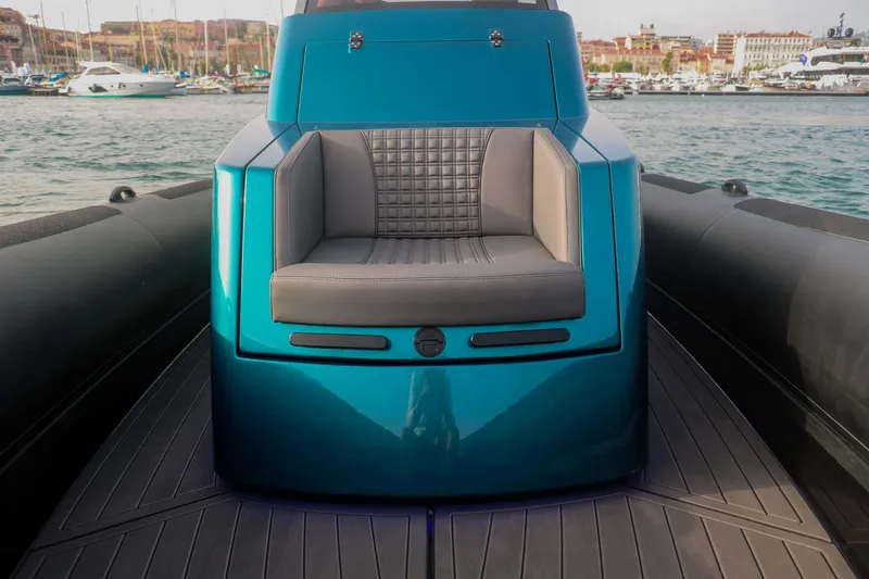 Slide: The Image of 2023 Roughneck 36 T Top boat with sleek seating, docked in a marina. - 25