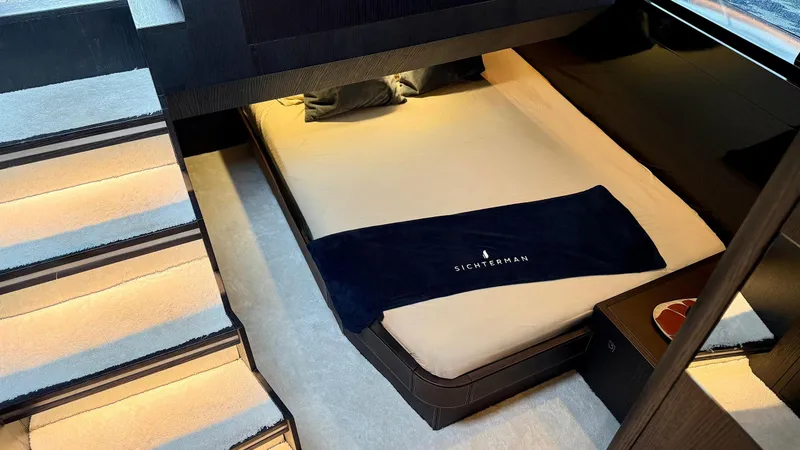 Slide: The Image of Luxurious interior of 2021 Sichterman Libertas 54 yacht with elegant bedding. - 17