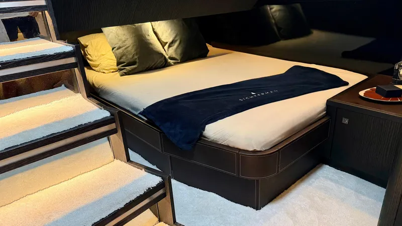 Slide: The Image of Luxurious bedroom interior of 2021 Sichterman Libertas 54 yacht with elegant bedding. - 18