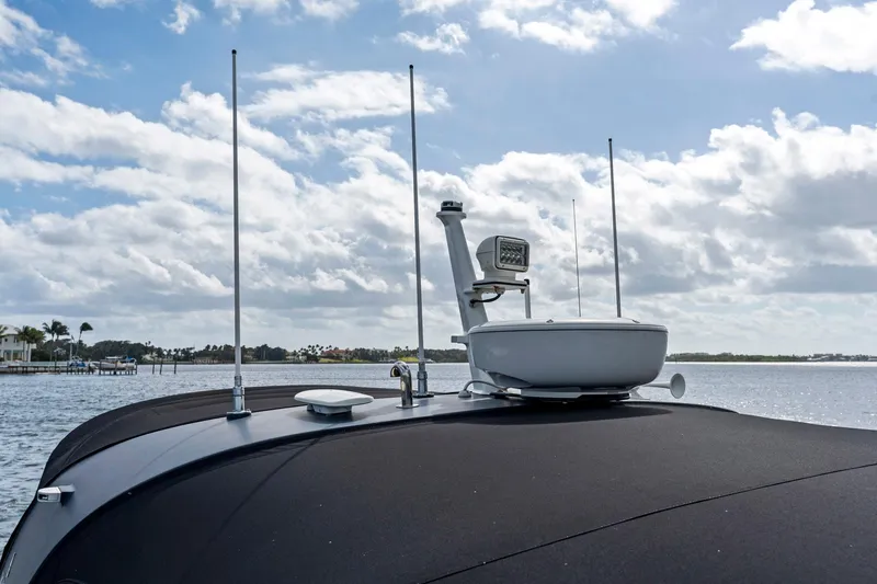 Slide: The Image of Sichterman Libertas 54 yacht roof with antennas, 2021 model, under a cloudy sky. - 33