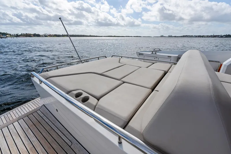 Slide: The Image of Luxurious Sichterman Libertas 54 yacht sun deck, 2021 model, overlooking serene waters. - 39
