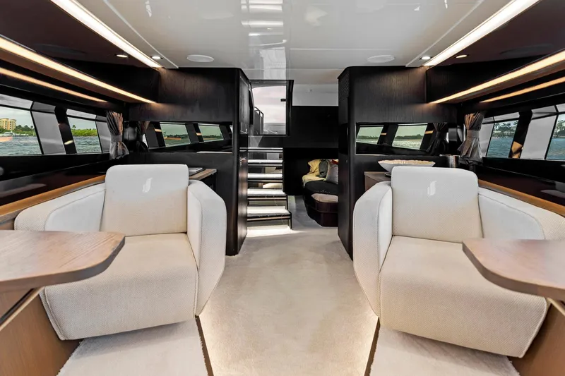 Slide: The Image of Luxurious interior of 2021 Sichterman Libertas 54 yacht with modern seating and elegant design. - 9