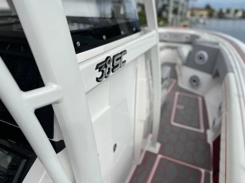 Slide: The Image of 2023 Fountain 38 SC boat interior with sleek design and modern features. - 38