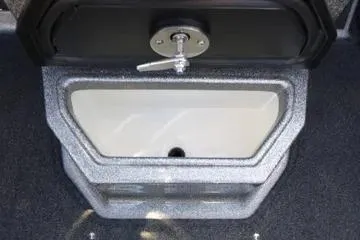 Slide: The Image of 2026 Ranger 2080MS boat storage compartment with secure latch and durable interior. - 88