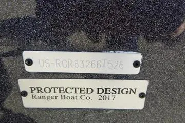 Slide: The Image of Ranger 2080MS 2026 boat design plate with serial number and protection details. - 92