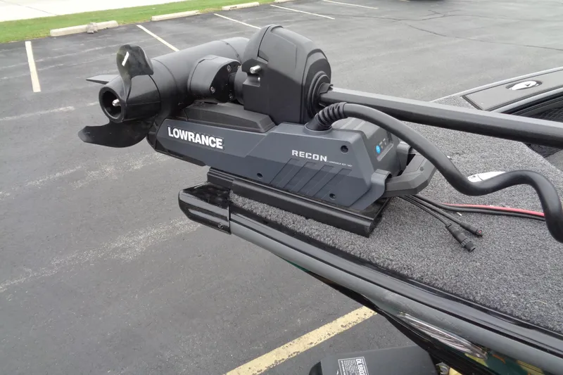 Slide: The Image of Lowrance Recon motor on 2026 Lund 2175 Pro-V boat in parking lot. - 42