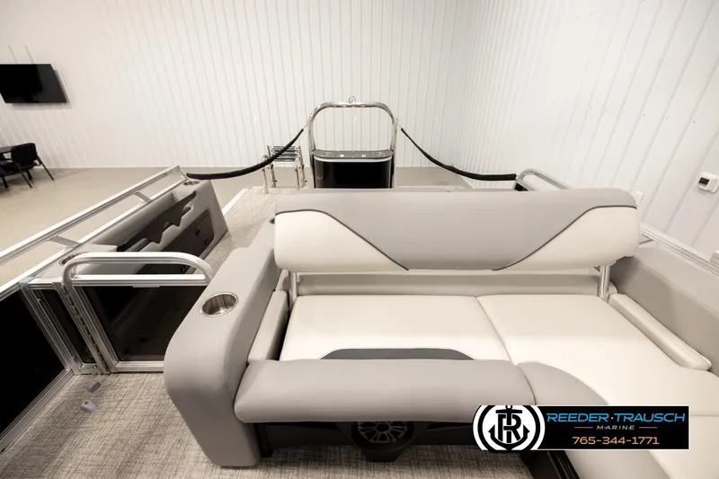 Slide: The Image of 2026 Avalon VEN85 VRB boat interior with plush seating and modern design. - 15