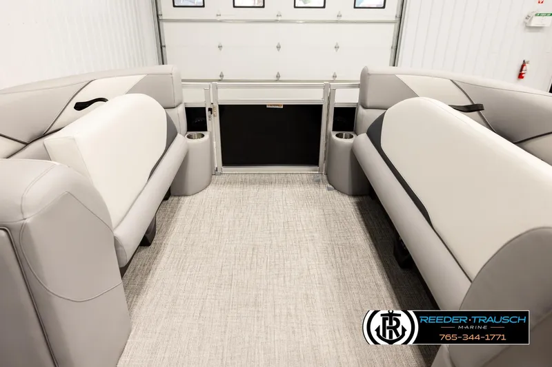 Slide: The Image of Luxurious interior of 2026 Avalon VEN85 VRB pontoon boat with plush seating. - 19