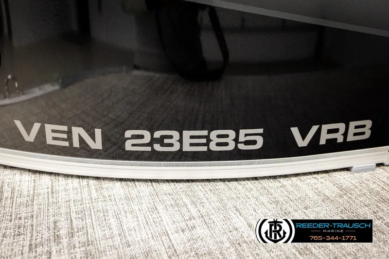 Slide: The Image of 2026 Avalon VEN85 VRB boat model detail with Reeder-Trausch Marine branding. - 51