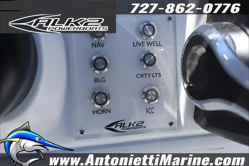 Slide: The Image of Control panel of 2026 ALK2 Powerboats 17HS with various function buttons. - 12