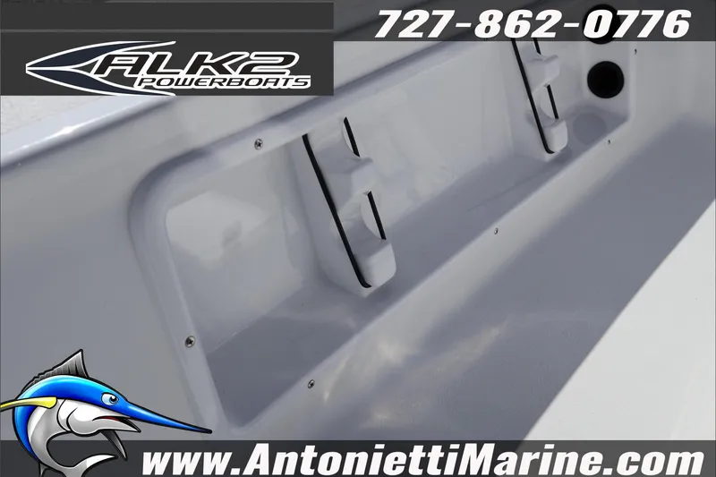 Slide: The Image of 2026 ALK2 Powerboats 17HS model detail with contact information and logo. - 15
