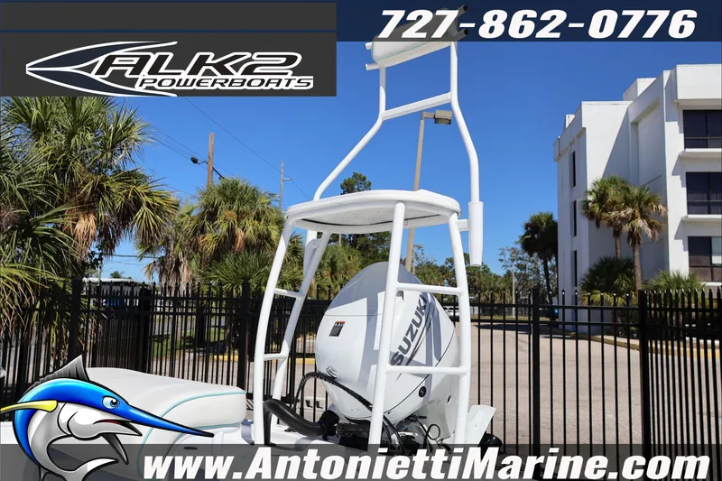 Slide: The Image of 2026 ALK2 Powerboats 17HS with Suzuki engine, displayed outdoors at Antonietti Marine. - 8
