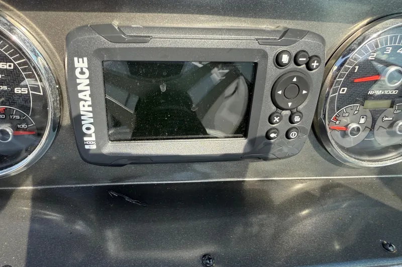 Slide: The Image of Dashboard of 2022 Hurricane SunDeck 187 IO with Lowrance display and gauges. - 7