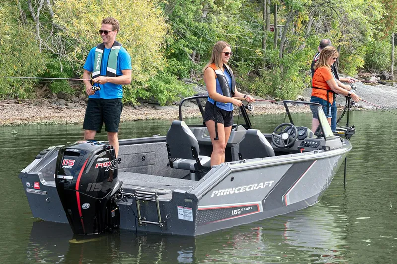 Slide: The Image of Manufacturer Provided Image: People fishing on a 2025 Princecraft Sport 185 boat in a scenic lake. - 14