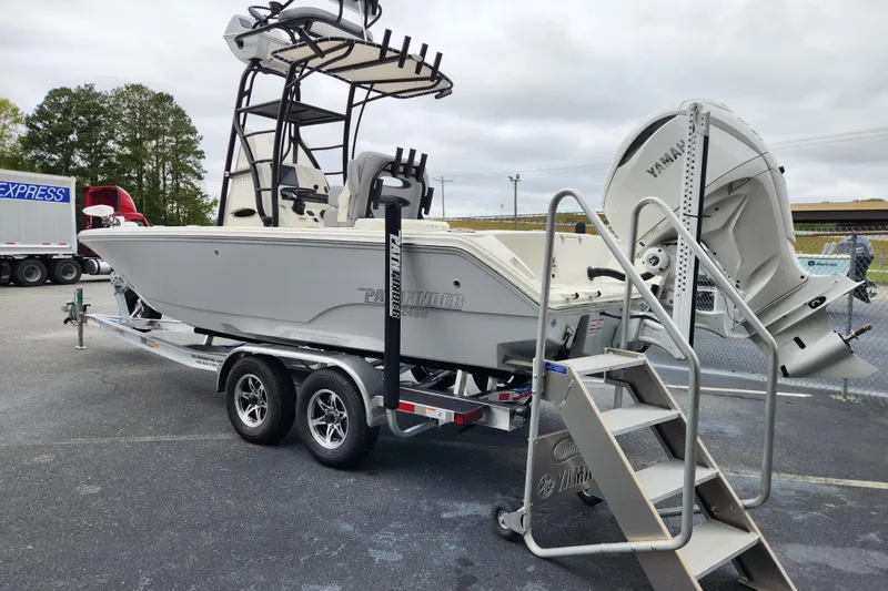 Slide: The Image of 2026 Pathfinder 2400 Open boat on trailer with Yamaha outboard motor. - 4