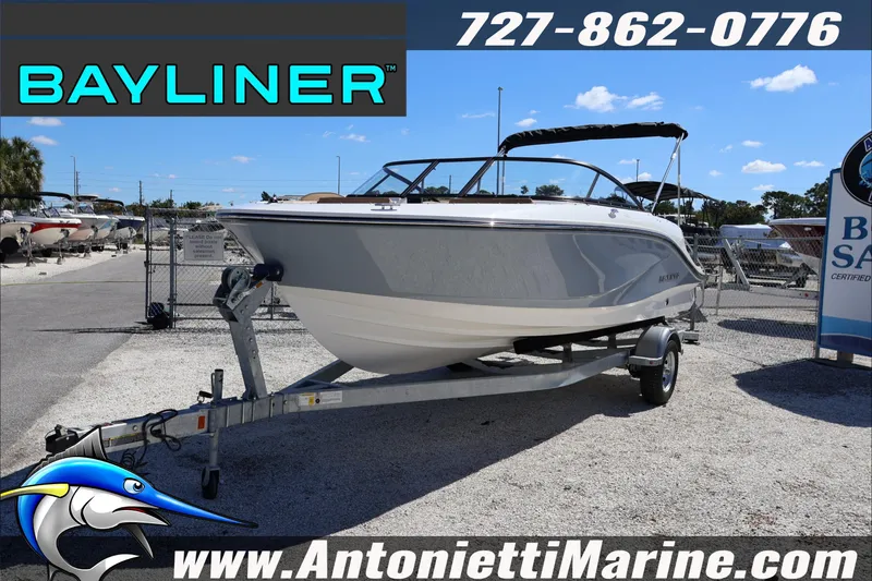 The Image of 2026 Bayliner V20 boat on trailer at Antonietti Marine dealership. - 0