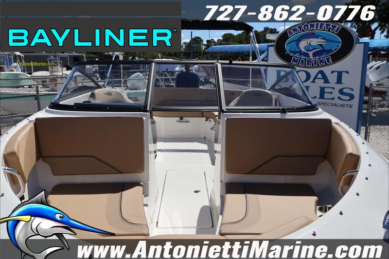 Slide: The Image of 2026 Bayliner V20 boat interior at Antonietti Marine sales display. - 7