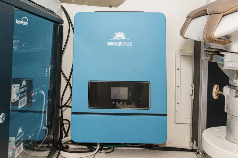 Slide: The Image of Blue Sungold Power inverter installed on 1979 Hatteras 58 Motor Yacht. - 26