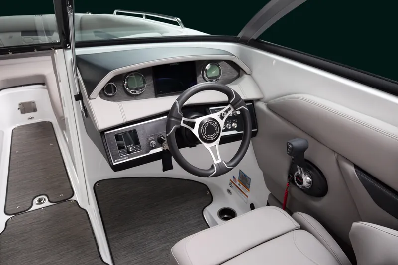 Slide: The Image of 2026 Four Winns HD8 OB boat interior with modern dashboard and steering wheel. - 15