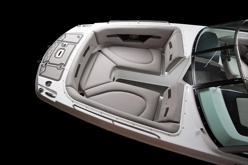 Slide: The Image of Manufacturer Provided Image: 2025 Four Winns HD8 OB boat interior with sleek seating and modern design. - 4