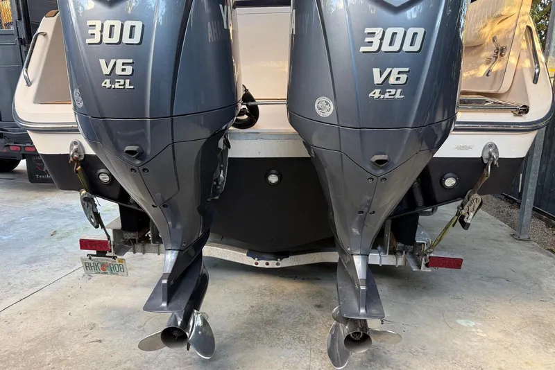 Slide: The Image of 2007 Grady-White Express 305 boat on trailer in covered storage area. - 41