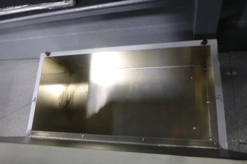 Slide: The Image of Metallic storage compartment in KingFisher 2025 Falcon boat, 2026 model. - 24