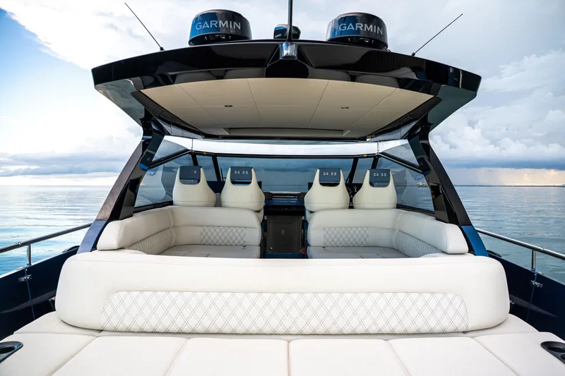 Slide: The Image of Luxurious interior of 2025 Dutch American DA 53 yacht with modern seating and sleek staircase. - 73