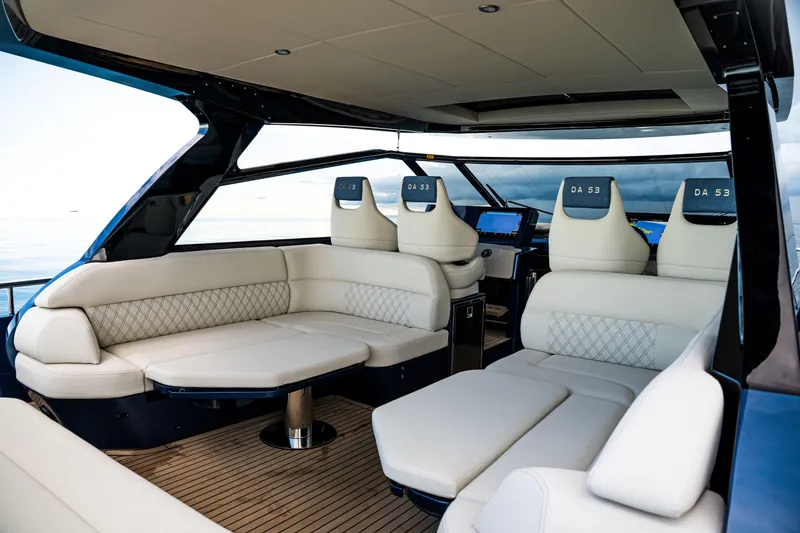 Slide: The Image of Luxurious interior of 2025 Dutch American DA 53 yacht with sleek cabinetry and ambient lighting. - 74