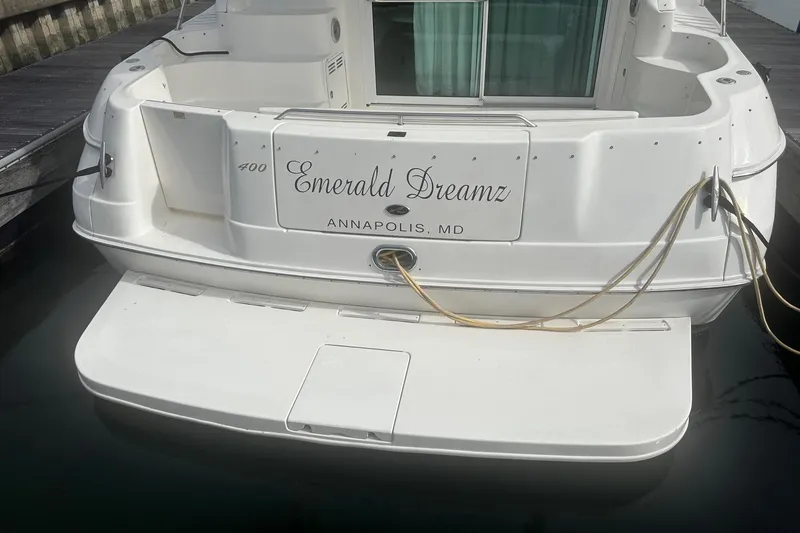 Slide: The Image of 2001 Sea Ray 400 Sedan Bridge yacht docked, named "Emerald Dreamz," Annapolis, MD. - 5