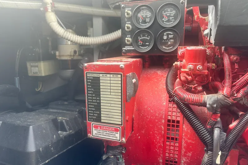 Slide: The Image of Engine compartment of a 2001 Sea Ray 400 Sedan Bridge with gauges and wiring. - 65