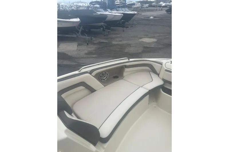 Slide: The Image of 2015 Yamaha Boats 242 Limited interior seating with sleek design and comfortable upholstery. - 20