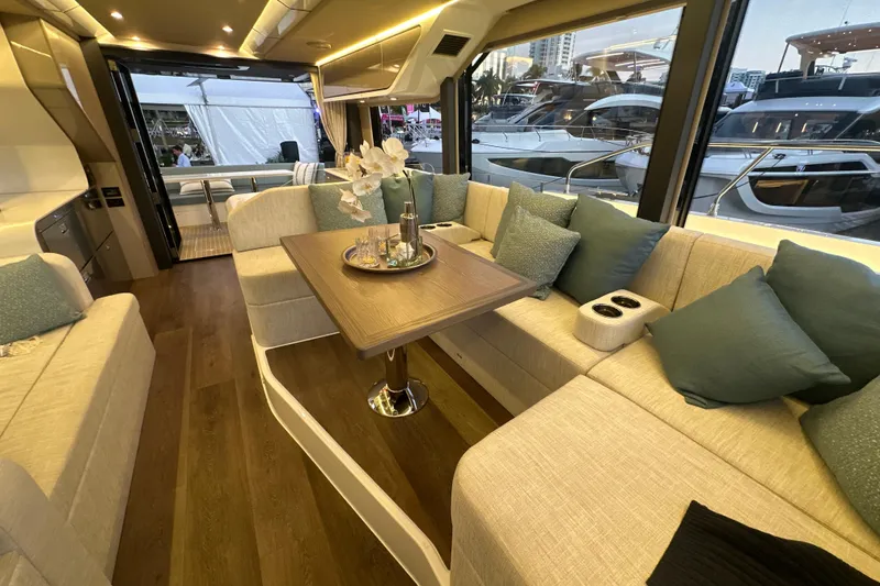 Slide: The Image of Luxurious interior of 2026 Cruisers Yachts 57 Fly with elegant seating and decor. - 44