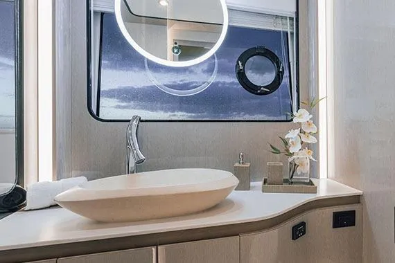 Slide: The Image of Luxurious 2026 Cruisers Yachts 57 Fly interior with elegant seating and modern design. - 7