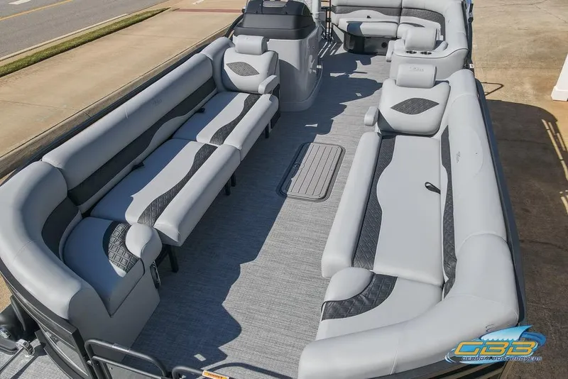 Slide: The Image of 2026 JC 25 Neptoon LG pontoon boat with spacious seating and modern design. - 11