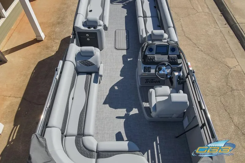 Slide: The Image of Luxurious interior of 2026 JC 25 Neptoon LG pontoon boat with plush seating. - 10