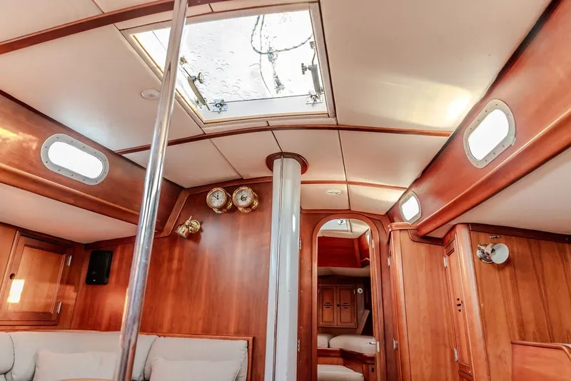 Slide: The Image of Interior of 1994 Hinckley Sou'wester 42 sailboat with wooden finish and skylight. - 17