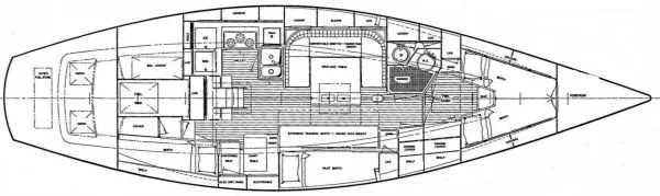 Slide: The Image of Blueprint of 1994 Hinckley Sou'wester 42 Sloop, showcasing detailed interior layout and design. - 5