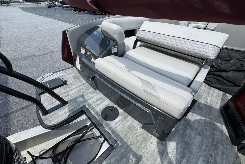 Slide: The Image of 2021 Crest Caribbean Platinum 250 SLS boat interior with luxurious seating and modern design. - 22